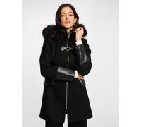 Abrigo recto con cremallera y capucha negro mujer 36