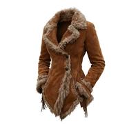 Abrigo retro de terciopelo con cuello y solapa para mujer, gabardina de un solo botonadura, chaqueta de forro polar de piel sintética para trajes de otoño e invierno, marrón, XL