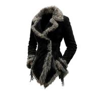 Abrigo retro de terciopelo con cuello y solapa para mujer, gabardina de un solo botonadura, chaqueta de forro polar de piel sintética para trajes de otoño e invierno, Negro, XXL