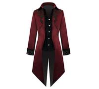 Abrigo steampunk para hombre, color rojo, medieval, gótico, tuxedo, bordado, renacentista, victoriano, chaqueta midi moderna para Halloween, disfraz de pirata, disfraz retro de carnaval