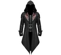 Abrigo steampunk para hombre con capucha, sudadera gótica para hombre, midi, clásico, negro, frac, victoriano, patio, falda retro, medieval, elegante, chaqueta teatro, vampiro, ropa de cosplay