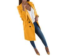Abrigo suave de las mujeres de manga larga peludo abierto falso bolsillo delantero corto cárdigan chaqueta de traje sólido abrigo largo, amarillo, M