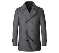 Abrigo térmico acolchado para hombre, mezcla de lana, cuello con muescas, doble botonadura, abrigo de primavera de longitud media, gris, XXL