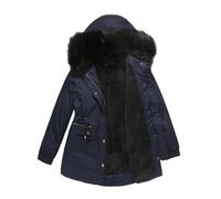 Abrigo térmico de invierno para mujer, parka con capucha, chaqueta aislante resistente, protección contra el clima del Reino Unido, azul marino, M