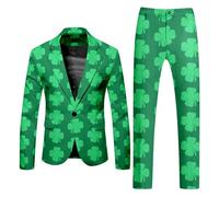 Abrigo y pantalones de manga larga para hombre del Día de San Patricio 2026, traje de dos piezas, bolsillos con botones impresos, para eventos de fiesta de vacaciones, verde menta, S