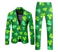 Abrigo y pantalones de manga larga para hombre del Día de San Patricio 2026, traje de dos piezas, bolsillos con botones impresos, para eventos de fiesta de vacaciones, Ejercito Verde, S