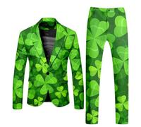 Abrigo y pantalones de manga larga para hombre del Día de San Patricio 2026, traje de dos piezas, bolsillos con botones impresos, para eventos de fiesta de vacaciones, verde, XL