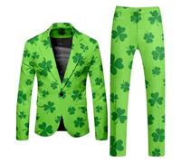 Abrigo y pantalones de manga larga para hombre del Día de San Patricio 2026, traje de dos piezas, bolsillos con botones impresos, para eventos de fiesta de vacaciones, blanco, L