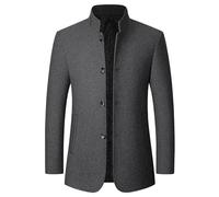 Abrigos de guisantes para hombre Abrigo de guisantes mezcla lana con botonadura sencilla y cuello mao para hombre