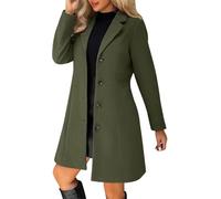 Abrigos de guisantes para mujer, mezcla de lana, cuello alto, gabardina de un solo botonadura, abrigos de invierno de lana de moda, verde, S