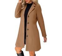 Abrigos de guisantes para mujer, mezcla de lana, cuello alto, gabardina de un solo botonadura, abrigos de invierno de lana de moda, café, L