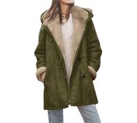 Abrigos de invierno de talla grande para mujer 2025 gruesos y cálidos con forro polar sherpa, chaqueta larga con cremallera, chaqueta larga gruesa de gamuza sintética con capucha, Ejercito Verde, L