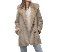 Abrigos de invierno de talla grande para mujer 2025 gruesos y cálidos con forro polar sherpa, chaqueta larga con cremallera, chaqueta larga gruesa de gamuza sintética con capucha, beige, L