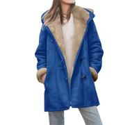 Abrigos de invierno de talla grande para mujer 2025 gruesos y cálidos con forro polar sherpa, chaqueta larga con cremallera, chaqueta larga gruesa de gamuza sintética con capucha, azul, L