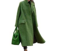 Abrigos de invierno extragrandes para mujer con cuello de solapa alto, estilo casual, elegante y cálido, mezcla lana, largo tipo bata, color verde, talla 5X Large.