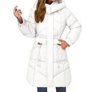 Abrigos de invierno para mujer, a la moda, cálidos, largos, acolchados, acolchados, talla grande, parka con capucha, impermeable, ligera, ropa de abrigo para clima frío con bolsillos, blanco, M
