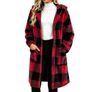 Abrigos de Invierno para Mujer,Chaqueta a Cuadros con Capucha Abrigo Largo | Chaquetas Larga de Forro Polar con Botones y Bolsillos, Grueso y Cálido Chaquetón Sherpa, Parka Casual Cómodo