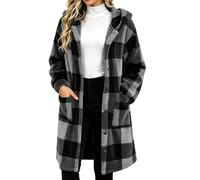 Abrigos de Invierno para Mujer,Chaqueta a Cuadros con Capucha Abrigo Largo | Chaquetas Larga de Forro Polar con Botones y Bolsillos, Grueso y Cálido Chaquetón Sherpa, Parka Casual Cómodo
