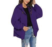 Abrigos de invierno para mujer, para clima frío, manga larga, cortavientos, chaqueta ligera con capucha para mujer, abrigo de manga larga resistente al viento, Morado Oscuro, L