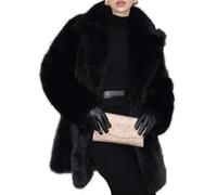 Abrigos de piel sintética para mujer Chaquetas peludas largas y cálidas Chaqueta de invierno con solapa de manga larga Abrigo mullido Shaggy Parka (Negro,3XL)