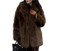 Abrigos de piel sintética para mujer Chaquetas peludas largas y cálidas Chaqueta de invierno con solapa de manga larga Abrigo mullido Shaggy Parka (Marrón,L)