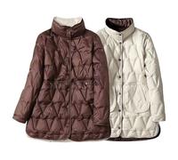 Abrigos de plumas para mujer, chaqueta acolchada reversible de gran tamaño y longitud media, abrigo ligero invierno, color café, talla XL