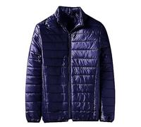 Abrigos Hombre Invierno - Abrigos Hombre Invierno Moda de otoño e invierno para hombre informal de Color sólido con cremallera cuello levantado bolsillo sin sombrero ligero cálido (Blue XXXXL)