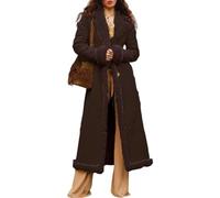 Abrigos largos de invierno para mujer, chaqueta de sherpa de gamuza sintética, forro de sherpa, gabardina de piel sintética, abrigo casual de negocios, café, S
