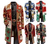 Abrigos largos de Navidad de pana para hombre, divertido blazer de Navidad de Papá Noel y chaquetas de traje de manga larga con solapa de botón, gabardina de Navidad, trajes de Navidad vintage, trajes