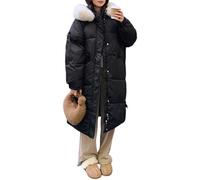 Abrigos largos de plumas para mujer, chaqueta de invierno con capucha, abrigo cálido acolchado manga larga para clima frío, negro, talla XX Large