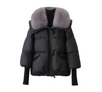 Abrigos Largos De Plumas Winter Collar Puffer Down Parka Loose Down Warmer Thicken Snow Jacket Pocket Zipper Faux Outerwear Chaqueta De Invierno Mujer Anorak Mujer Ligero (Black, M)