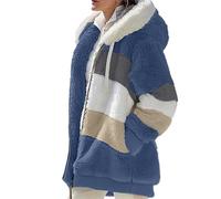 Abrigos mullidos con capucha para mujer, cárdigan de retazos de forro polar, chaqueta con capucha para mujer, chaqueta con capucha de color empalmado, abrigo de felpa holgado con bolsillos con