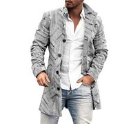 Abrigos Y Chaquetas De Hombre de Talla Grande para Hombre, Chaqueta de Cuero Acolchada de Manga Larga con Cuello de Solapa Abrigo Grueso Vintage (Grey-3, M)