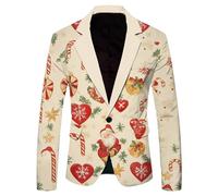 Abrigos y chaquetas deportivas para hombre, con solapa de un botón, ajuste delgado, para Navidad, casual, fiesta, traje de Navidad, copo de nieve, Papá Noel, traje ligero, caqui, M
