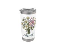 Abril Nacimiento Flor Margarita Y Guisante De Olor Vaso térmico de acero inoxidable de doble pared