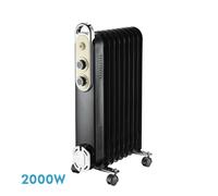 Radiador Aceite Amarantus 2000W 9Elementos Negro/Beis 3Potencias Antivuelco Termostato Reg. Seguridad Asa 62,5X40,5X24cm