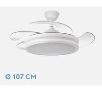 FABRILAMP - Ventilador de Techo con Luz LED 59W | Motor DC Modelo BAYOMO | 4 Aspas Retráctiles | 3 Tonalidades | 6 Velocidades | Control Remoto | Temporizador | Silencioso, Blanco, Mediano