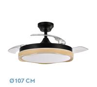 Abrila - Ventilador DC BLONDI | Color Negro/Madera con tres Aspas Desplegables | con 6 Velocidades Ajustables | con 3 Temperaturas de Luz | Mando a Distancia Incluido