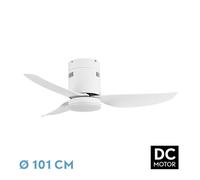 Abrila - Ventilador DC BORAx | con tres Aspas en Color Blanco con Luz | con 6 Velocidades Ajustables | 3 Temperaturas de Luz Seleccionables | Mando a Distancia Incluido