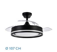 Abrila - Ventilador DC CERRATO | Color Negro con tres Aspas Desplegables | con 6 Velocidades Ajustables | con 3 Temperaturas de Luz | Mando a Distancia Incluido