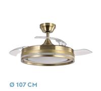 ABRILA - Ventilador DC CERRATO | Color Cuero con tres Aspas Desplegables | con 6 Velocidades Ajustables | con 3 Temperaturas de Luz | Mando a Distancia Incluido