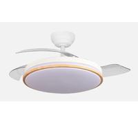 ABRILA - Ventilador DC Relámpago 60W Blanco/Haya | 3 Aspas Desplegables | LED Integrado | Control Remoto | Regulable en Intensidad | Temporizador | 36x48/107 cm