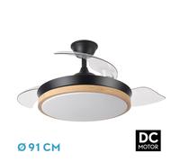Abrila Evros Negro/Haya - Ventilador De Techo Aspas Retráctiles 72 W F