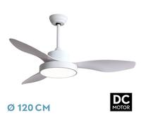 TODOLAMPARA - Ventilador de techo con luz LED 40W modelo HAYATE Blanco, 3 tonalidades de luz con memoria, 3 aspas, 3 velocidades, control remoto, temporizador, tamaño mediano