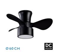 FABRILAMP Ventilador DC 24w Kos Negro 3 Aspas 60d 6 Vel. 2390lm 3000-4500-6000k c/remoto, Memoria Y Temporizador