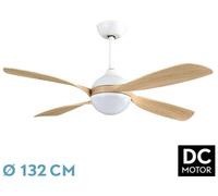 FABRILAMP Ventilador Dc Livorno 30w 3250lm Blanco/haya 132d 4aspas 3000k,4500k,6000k, Remoto+ Temporizador+ Memoria