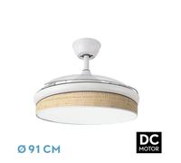 Abrila Moda Blanco/Cañizo Claro - Ventilador De Techo Aspas Retráctiles 72 W F