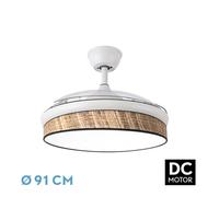 Abrila Moda Blanco/Cañizo Oscuro - Ventilador De Techo Aspas Retráctiles 72 W F