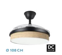 Abrila Moda Negro/Cañizo Claro - Ventilador De Techo Aspas Retráctiles 72 W