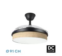 Abrila Moda Negro/Cañizo Claro - Ventilador De Techo Aspas Retráctiles 72 W F